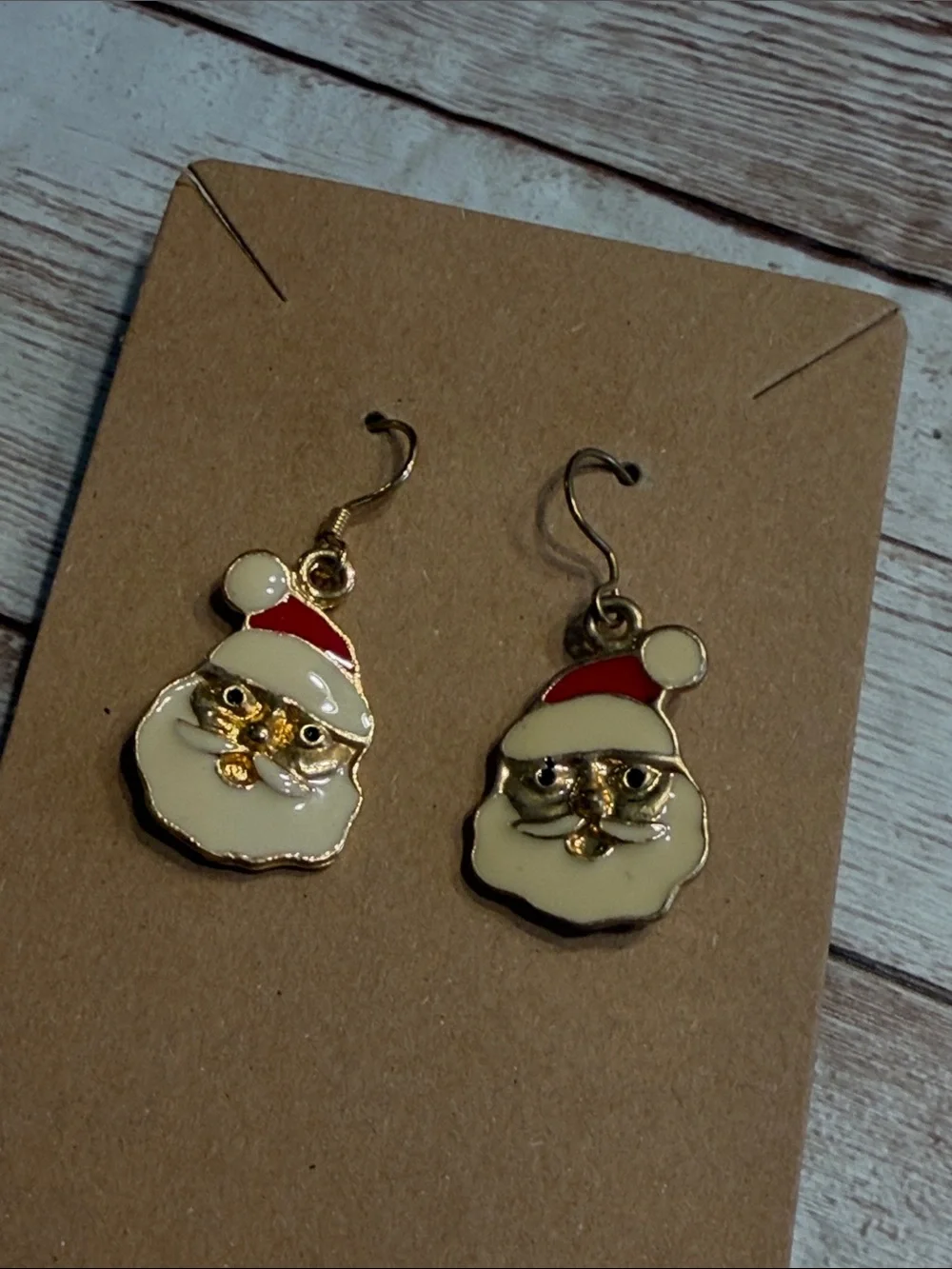 Santa Face Enamel Dangle Earrings - Gold, Red, Cream